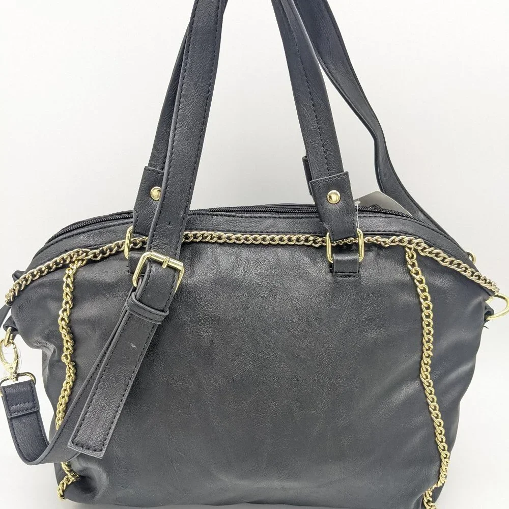 STEVE MADDEN Cheney faux-leather chain accent women's satchel crossbody - Black